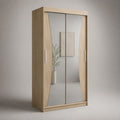 Armadio guardaroba in legno con 2 ante scorrevoli specchiate, rovere chiaro, 100 x 52 x 200 cm
