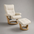 Set da interno con poltrona reclinabile girevole e poggiapiedi in pelle sintetica PU avorio, poltrona 82 × 78 × 104 cm, poggiapiedi 51 × 45 × 42 cm