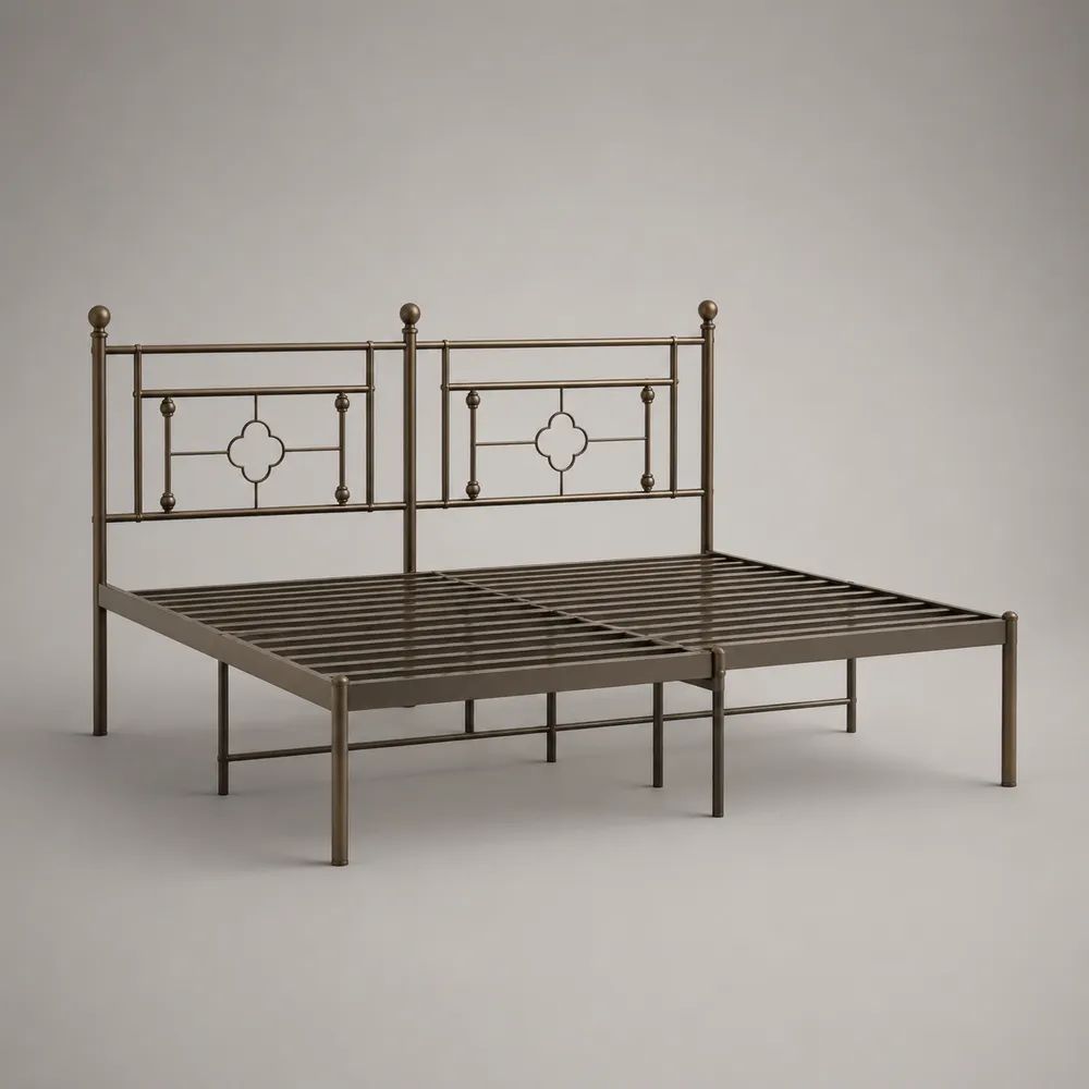 Letto matrimoniale rettangolare in acciaio bronzo scuro, 164 x 208 x 110 cm, per materasso 160 x 200 cm