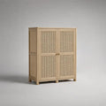 Armadio rettangolare a 2 ante in legno massello e rattan naturale beige, 90 × 40 × 120 cm