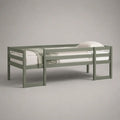 Letto a soppalco basso per bambini 90 x 200 cm in pino massello verde salvia con sponde e scala, 205 x 96 x 100 cm