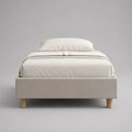Letto matrimoniale francese imbottito senza testiera con rete a doghe, beige e legno naturale, 140 x 200 cm