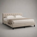 Letto matrimoniale imbottito beige 170 × 215 × 110 cm, superficie letto 160 × 200 cm, testiera capitonné e rete a doghe