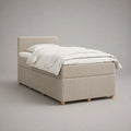 Letto singolo imbottito beige in velluto a coste con materasso 90 x 200 cm, dimensioni 100 x 210 x 110 cm