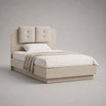 Letto singolo in legno 90 × 200 cm con testiera e 2 pannelli imbottiti, rovere sbiancato e beige