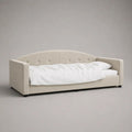 Letto singolo imbottito 90 x 200 cm in tessuto beige chiaro con schienale curvo e sponde