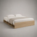 Letto matrimoniale 160 x 200 cm con 8 vani portaoggetti, struttura rettangolare in pannello truciolare melaminico, 206 x 166 x 43 cm, rovere naturale