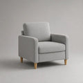 Poltrona imbottita in poliestere grigio chiaro con braccioli e gambe in legno beige, 82 × 80 × 86 cm