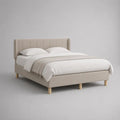 Letto matrimoniale imbottito 177 x 214 x 105 cm con rete 160 x 200 cm e testiera a pannelli, beige e naturale