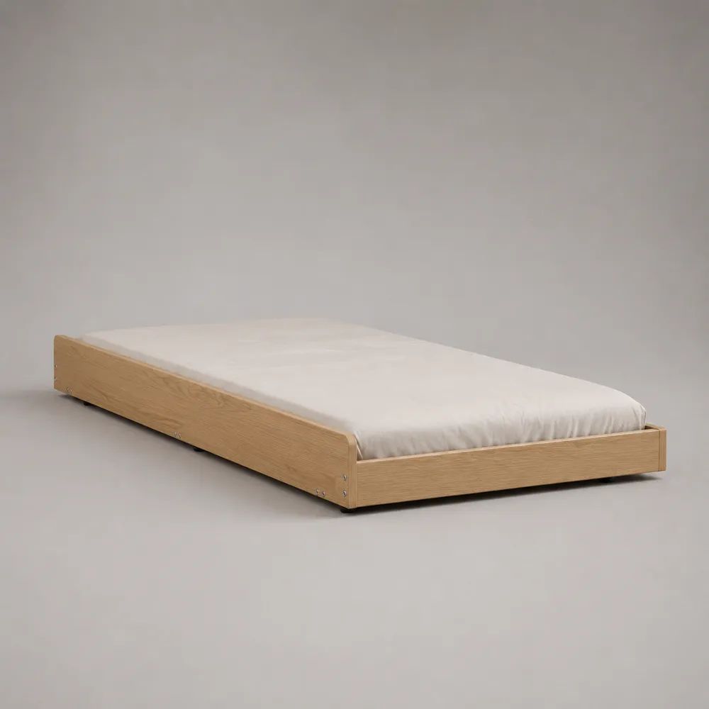 Struttura letto singolo 90 x 200 cm in MDF impiallacciato rovere naturale, dimensioni 206 x 96 x 40 cm