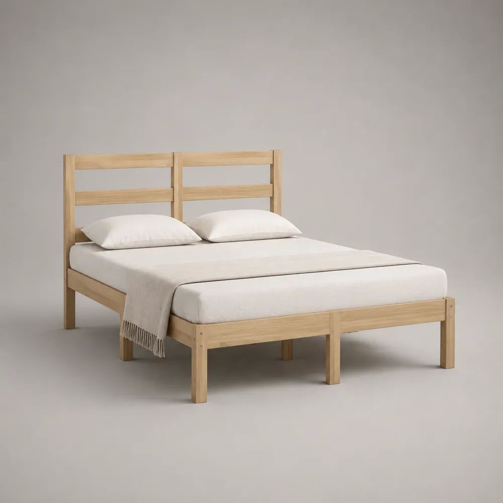Letto matrimoniale 160 x 200 cm in legno naturale con testiera a listelli