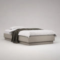 Letto matrimoniale imbottito senza testiera in tessuto beige con rete a doghe, 160 x 200 cm, dimensioni 170 x 210 x 40 cm