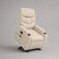 Poltrona relax elettrica alzapersona in pelle sintetica crema, 86 × 94 × 110 cm, con schienale alto e 2 portabicchieri